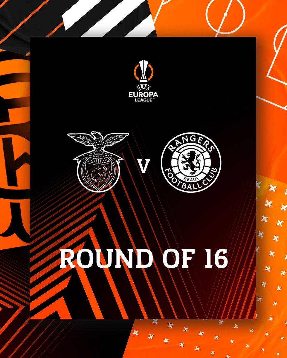 RangersFC's tweet photo. Our @EuropaLeague Round of 16 Fixtures have been confirmed:

🇵🇹 Benfica 🆚 Rangers | March 7 | 20:00 (UK)
🏴󠁧󠁢󠁳󠁣󠁴󠁿 Rangers 🆚 Benfica | March 14 | 17:45 (UK)

Club Statement | Benfica (H): https://t.co/nhRq4irF0H https://t.co/ECQ2dCBvfp
