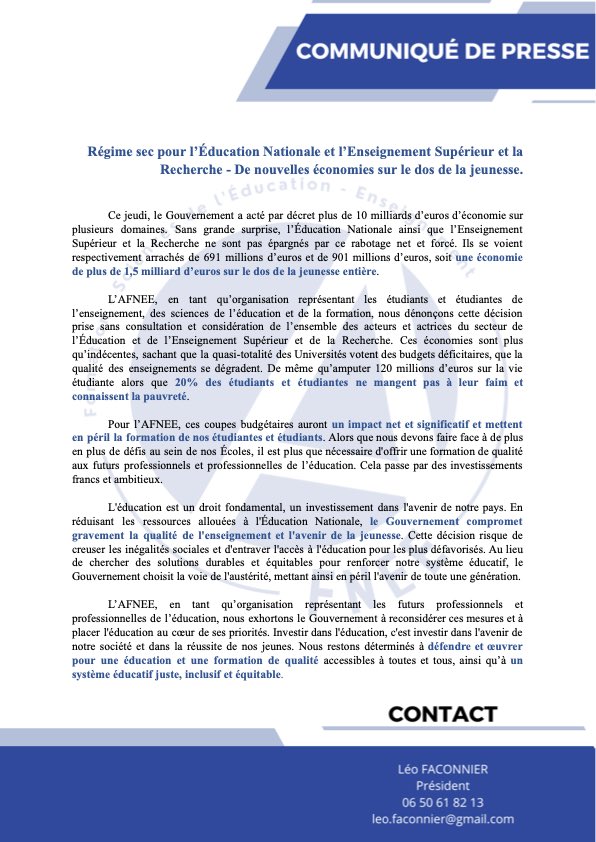 #CDP | Il est inconcevable de faire de nouvelles économies sur l'#éducation, l'enseignement supérieur et la recherche.

1.5€ milliard d'euros d'économie sur le dos de la jeunesse.

Il est plus que temps d’investir pour les #étudiantEs et la jeunesse.