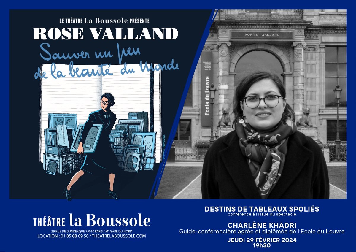 Retrouvez Charlene Khadri, guide conférenciere agréée diplômée de l’école du Louvre pour une conférence sur le destin d’oeuvres spoliées à la fin de la représentation de Rose Valland : Sauver un peu de la beauté du monde le 29/02  #rosevalland #theatreaparis #museedulouvre