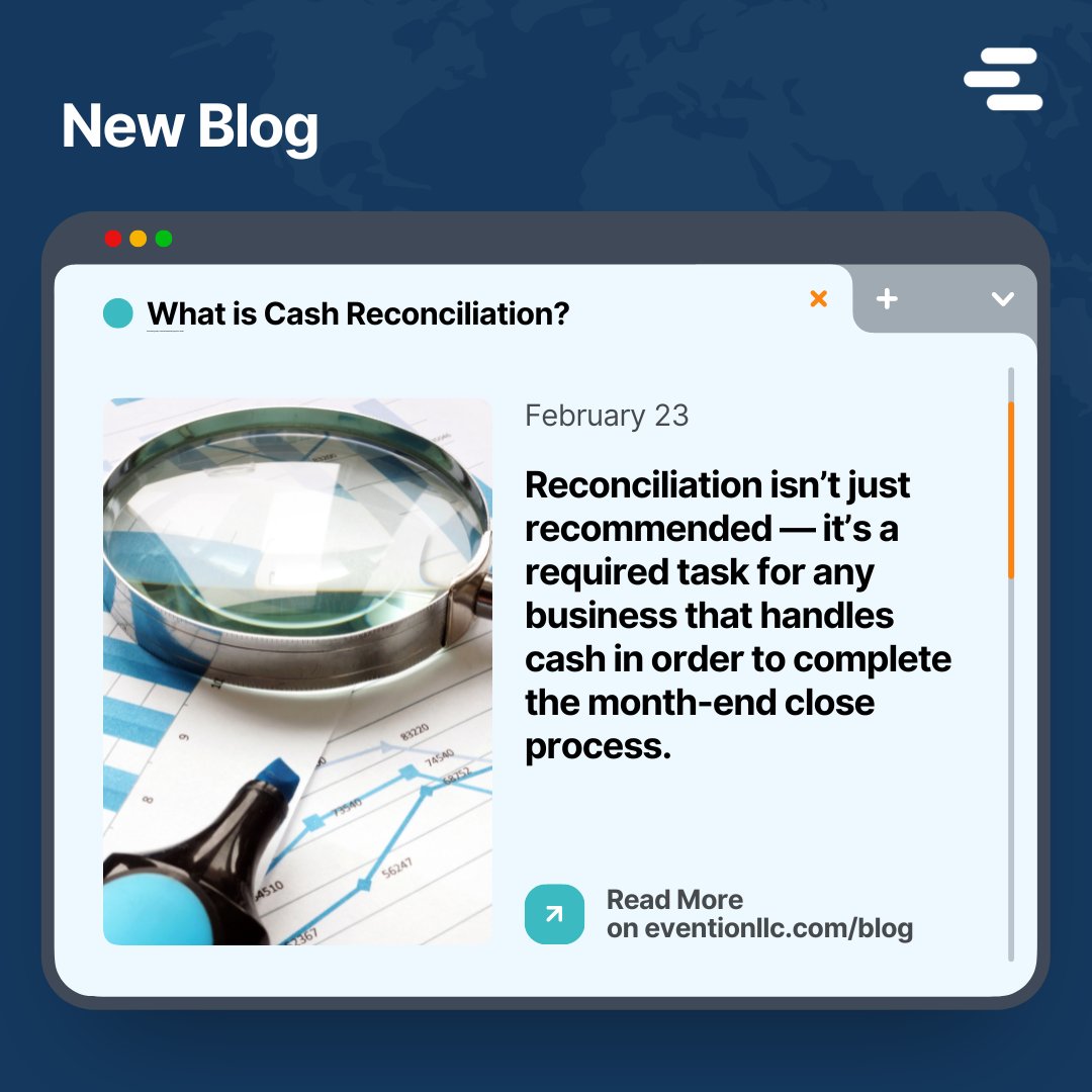 EventionLLC's tweet photo. What does it mean to reconcile your cash transactions? Is it different compared to credit card reconciliation? Check out our latest blog post where we break down everything you need to know. Read it here: https://t.co/yWjYVtcflw
#Accounting #FinancialHealth #BlogPost #TotalRecon https://t.co/lJBCNVtjnL