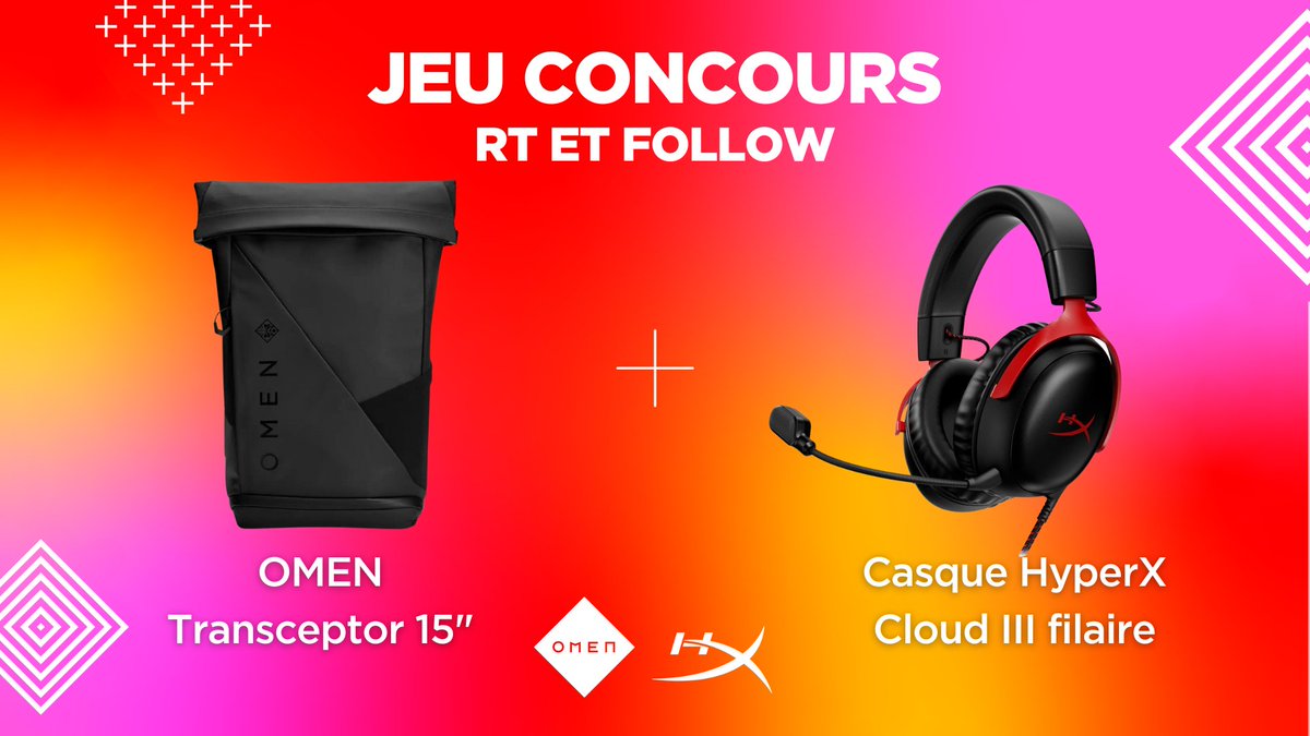 🎁 JEU CONCOURS 🎁

🎒 1 sac OMEN Transceptor 15"
🎧 1 casque <a href="/HyperXFrance/">HyperX France</a> Cloud III filaire

Pour participer :
1️⃣ Follow <a href="/OMENbyHP_FR/">OMEN FR</a>
2️⃣ Retweet le Post

TAS du gagnant mercredi matin 10h