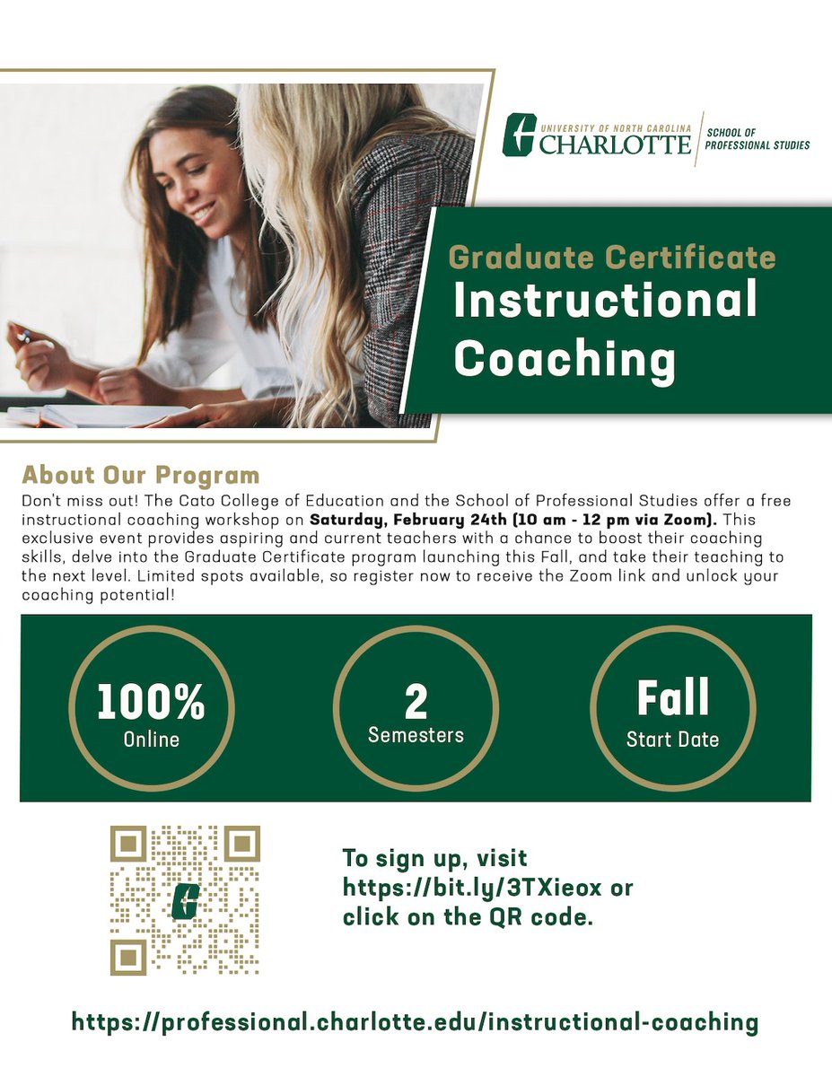 Hop on Zoom tomorrow at 10 a.m. for our free professional development series for current and aspiring teachers. This week we're talking instructional coaching! 🤙 It's also a chance to check out our new graduate certificate 👀 Register here ➡️ bit.ly/3TXieox