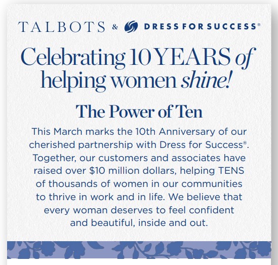 DFSluzerne's tweet photo. This March marks the 10th anniversary of @talbotsofficial partnership with @dressforsuccess. Join us and help women shine! Learn how you can get involved at https://t.co/uGECxfEAsS. #TalbotsxDFS https://t.co/kQBNBS3Ngn