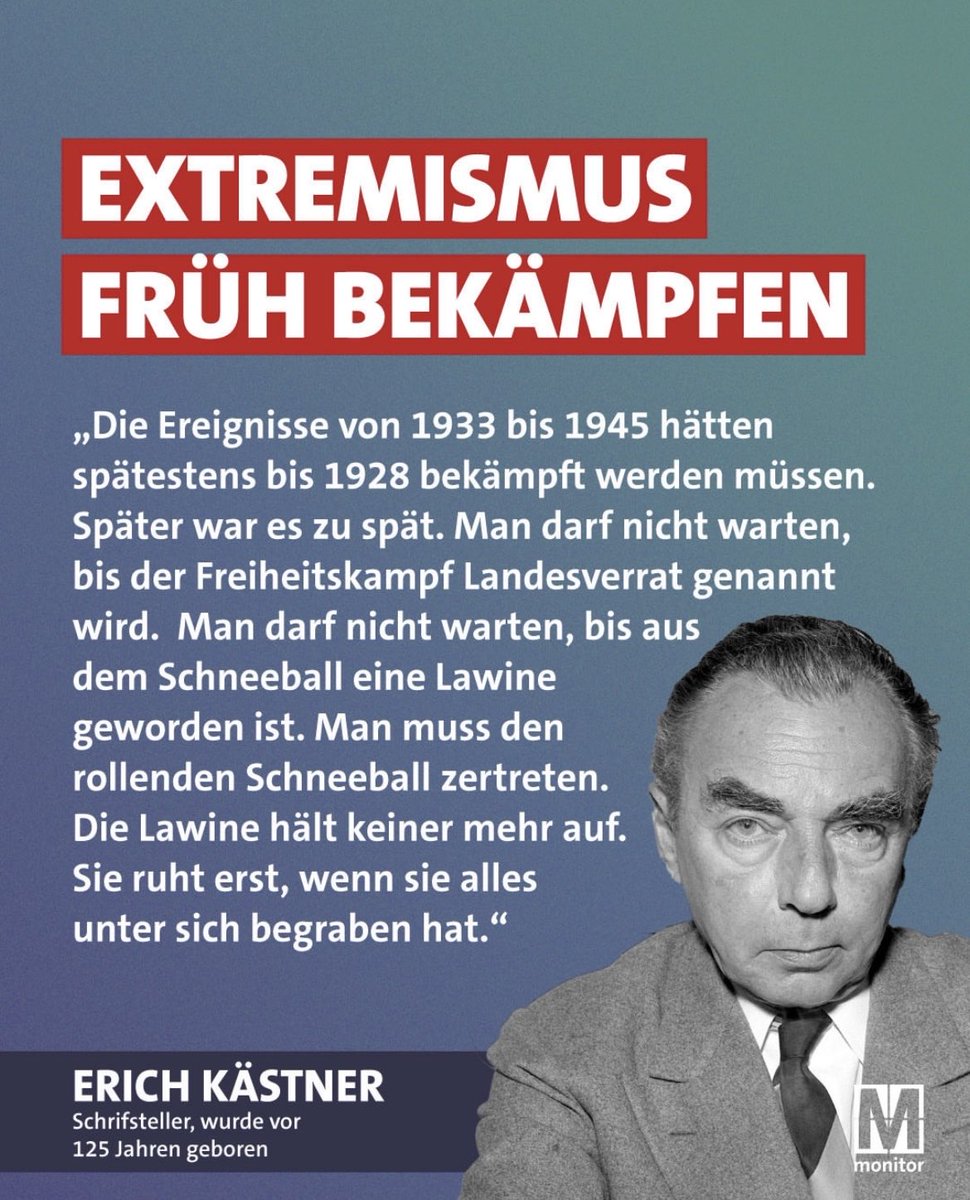 georgrestle's tweet photo. Heute vor 125 Jahren wurde Erich Kästner geboren. Seine Warnung vor dem aufkommenden Faschismus ist so aktuell wie damals. https://t.co/BVQ6jpBkcm