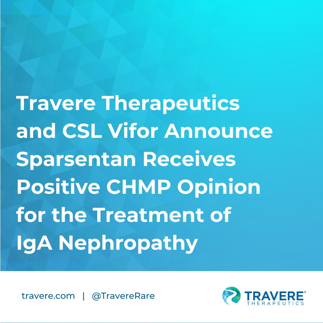 Today, with CSL Vifor, we announced that the European Medicine Agency’s (EMA) CHMP recommends approval of the CMA for sparsentan for the treatment of IgAN. Read the full press release. bit.ly/3wwpzSs