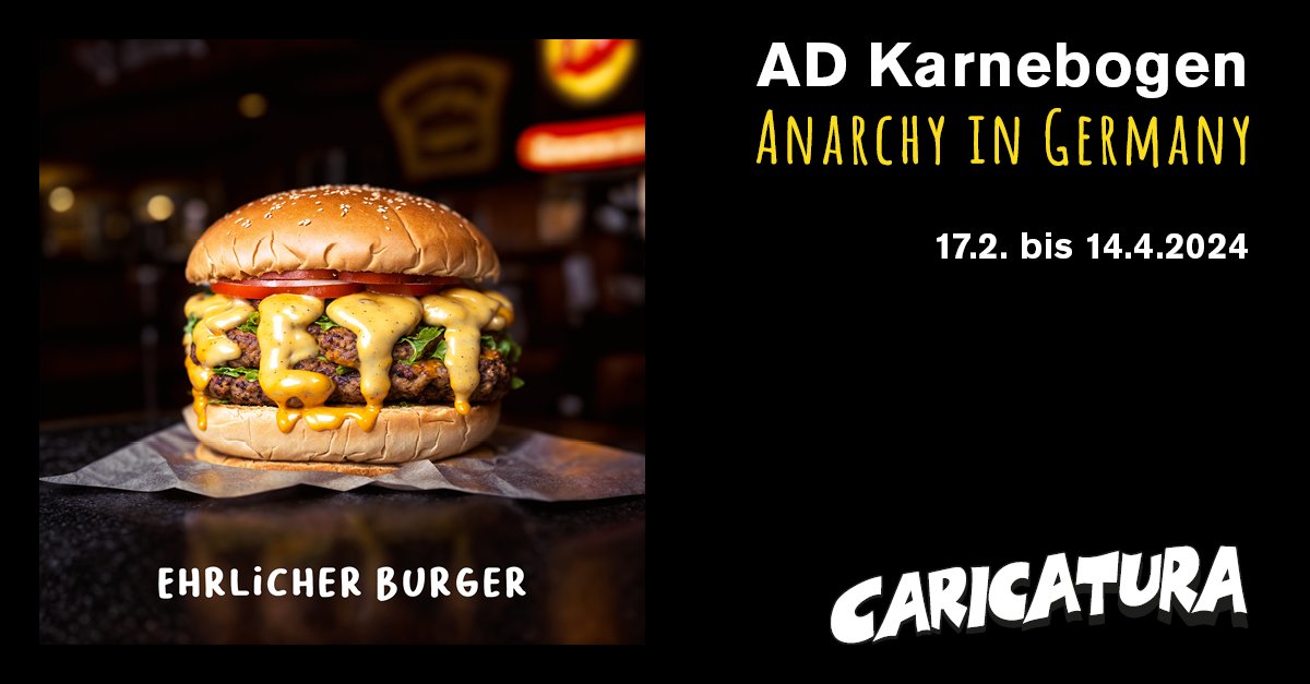 Ein Werk aus der Ausstellung »AD Karnebogen – Anarchy in Germany«, zu sehen vom 17.2. bis 14.4.2024.

caricatura.de/ad-karnebogen/

#adkarnebogen #anarchy #germany #burger #fett #fastfood #food #slowfood #german #cartoons #caricatura #extra3 #caricaturagalerie #kasselkultur