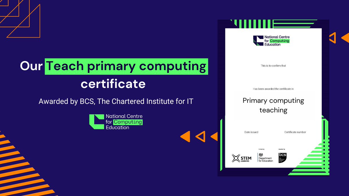 National Centre for Computing Education (@wearecomputing) on Twitter photo Have you tried our primary pathway yet? Whether you're specialising or developing in the classroom we have computing knowledge tailored for you!
🏆 certificate awarded by <a href="/bcs/">BCS, The Chartered Institute for IT</a>
🧠 develop your computing knowledge
💫 take an active role in the community
👉 ncce.io/yifQ3u Have you tried our primary pathway yet? Whether you're specialising or developing in the classroom we have computing knowledge tailored for you!
🏆 certificate awarded by <a href="/bcs/">BCS, The Chartered Institute for IT</a>
🧠 develop your computing knowledge
💫 take an active role in the community
👉 ncce.io/yifQ3u