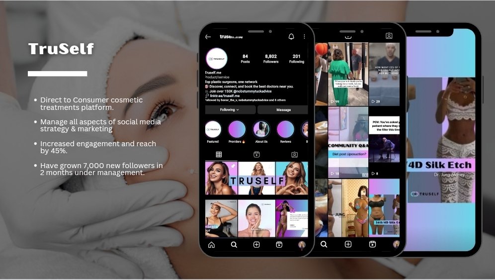 <a href="/Truself_me/">Truself</a>: The Shopify of cosmetic treatments 🔥

Branding Guidelines 
Marketing 
Social media management 
_____________________________
Over 3 months 😎
- 75% increase in engagement 
- 95% booking rate
- 78% revenue growth