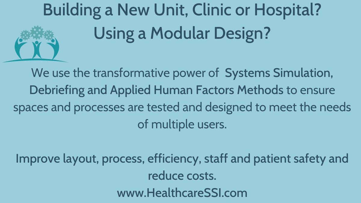 SimSafety (@healthcaressi) on Twitter photo Are you building a new unit, clinic or hospital?
Contact us to harness the transformative power of systems simulation and applied human factors methods in all phases of construction.
HealthcareSSI.com
Contact us: Info@HealthcareSSI.com
#PatientSafety #UserExperience Are you building a new unit, clinic or hospital?
Contact us to harness the transformative power of systems simulation and applied human factors methods in all phases of construction.
HealthcareSSI.com
Contact us: Info@HealthcareSSI.com
#PatientSafety #UserExperience