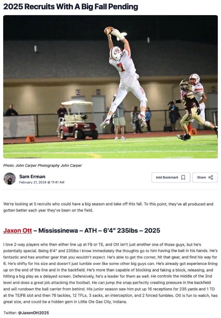 JaxonOtt2025's tweet photo. Big thank you to ⁦@FFBallAllDay⁩ and ⁦@PrepRedzoneIN⁩ for writing this article on me, it means a lot!@TractionAp⁩ ⁦@Coach_LB_DBU⁩ ⁦⁦⁦@CoachAllenPSU⁩ ⁦@CoachDaveAranda⁩ ⁦@ChadWilt⁩ ⁦@Coach_Rode⁩ ⁦⁦@vkehres⁩ @CoachKWils https://t.co/uINLXJkjP6