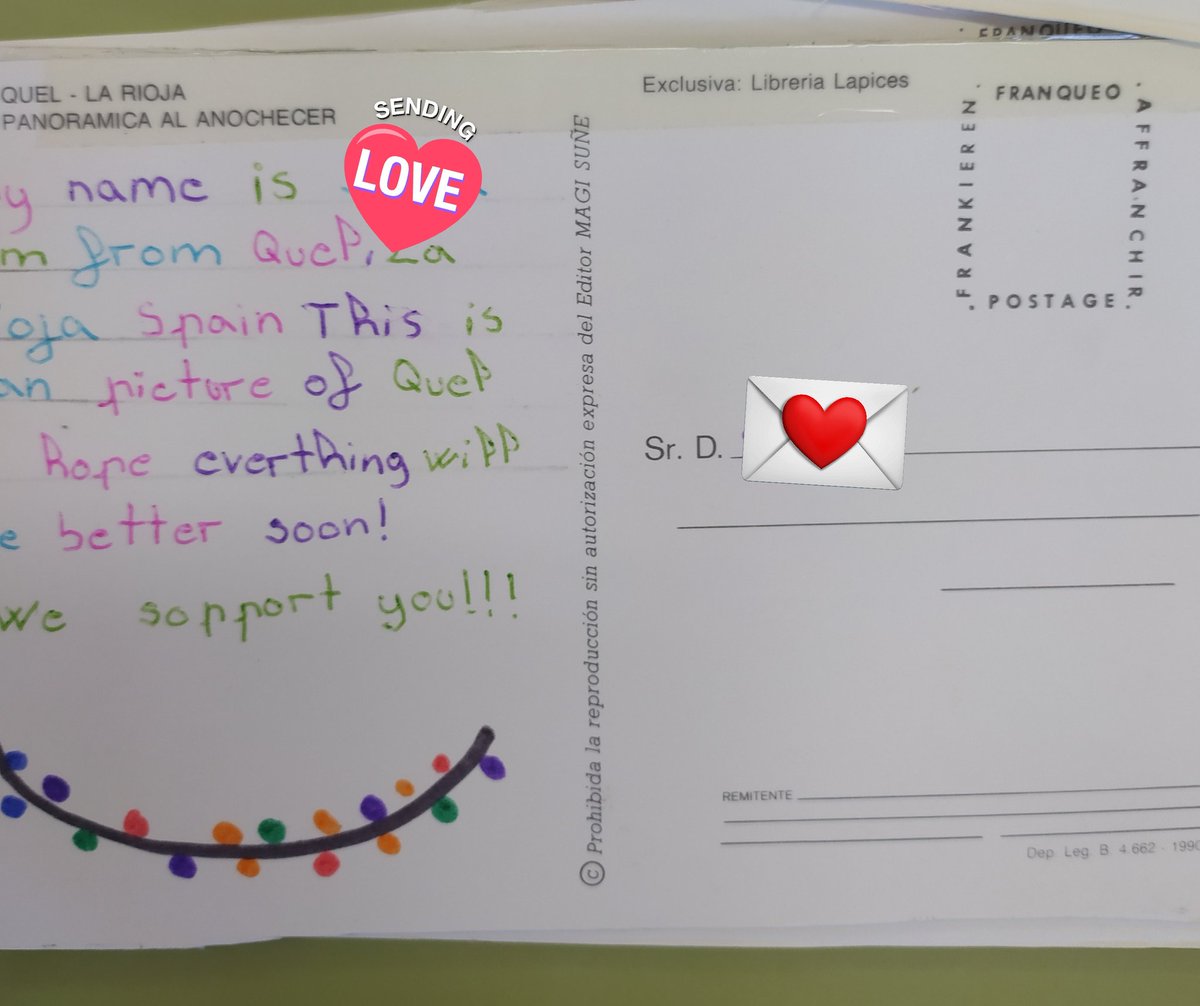 rafadefarra's tweet photo. Escribiendo postales de Quel a los #niñosrefugiados para @Entreculturas con mensajes q te tocan la fibra🥺 #UnRefugioParaTodxs
Writing postcards to the #refugeeschildren for the NGO practising writing skills overwhelming mssgs by 4th graders #yourenotalone #fulfillyourdreams 🥹😍 https://t.co/vUwt5OAUeX
