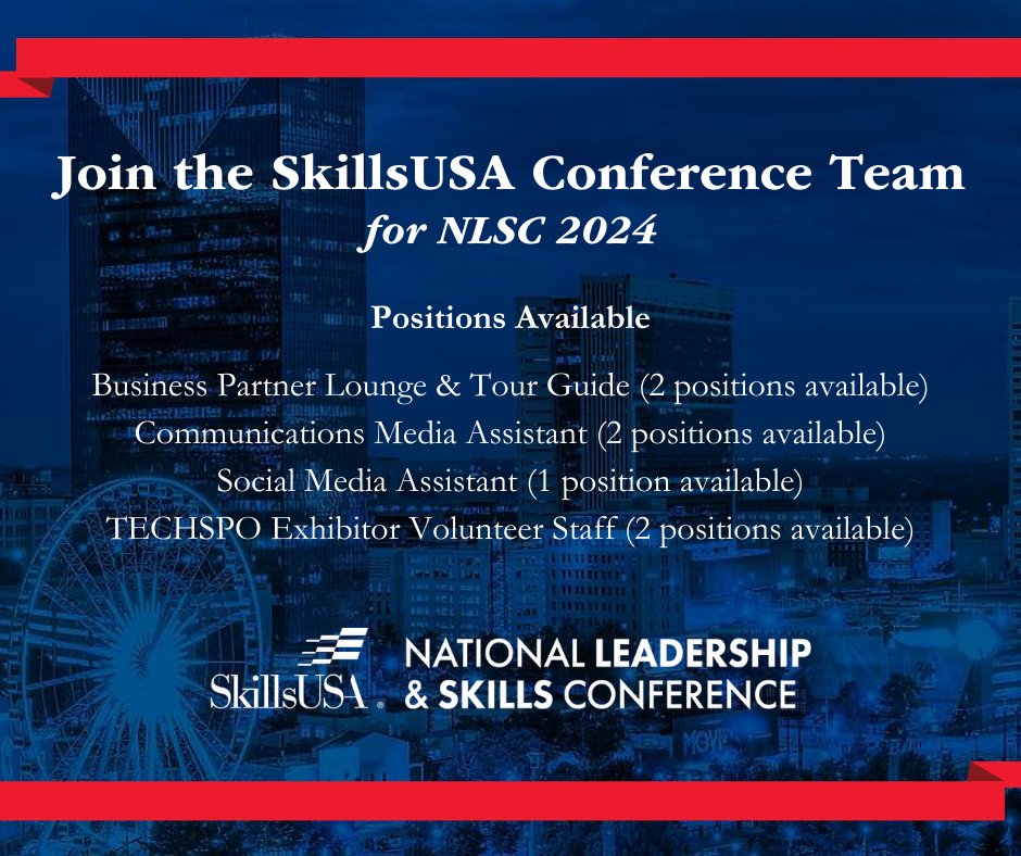 Join us at in Atlanta as a National Leadership and Skills Conference staff member. We're now accepting applications for various roles to support conference operations. Ready to make an impact? Apply by the March 15 deadline. bit.ly/NLSCApplication