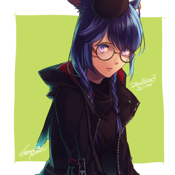 avatar (ff14) ,warrior of light (ff14) 1girl animal ears miqo'te glasses solo hat cat ears  illustration images