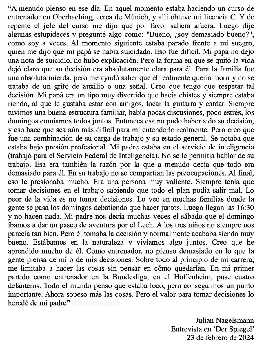 Guardiolato's tweet photo. Julian Nagelsmann y cómo vivió el suicidio de su padre cuando apenas tenía 20 años. Merece la pena leerlo entero. https://t.co/qxNv0qURSp