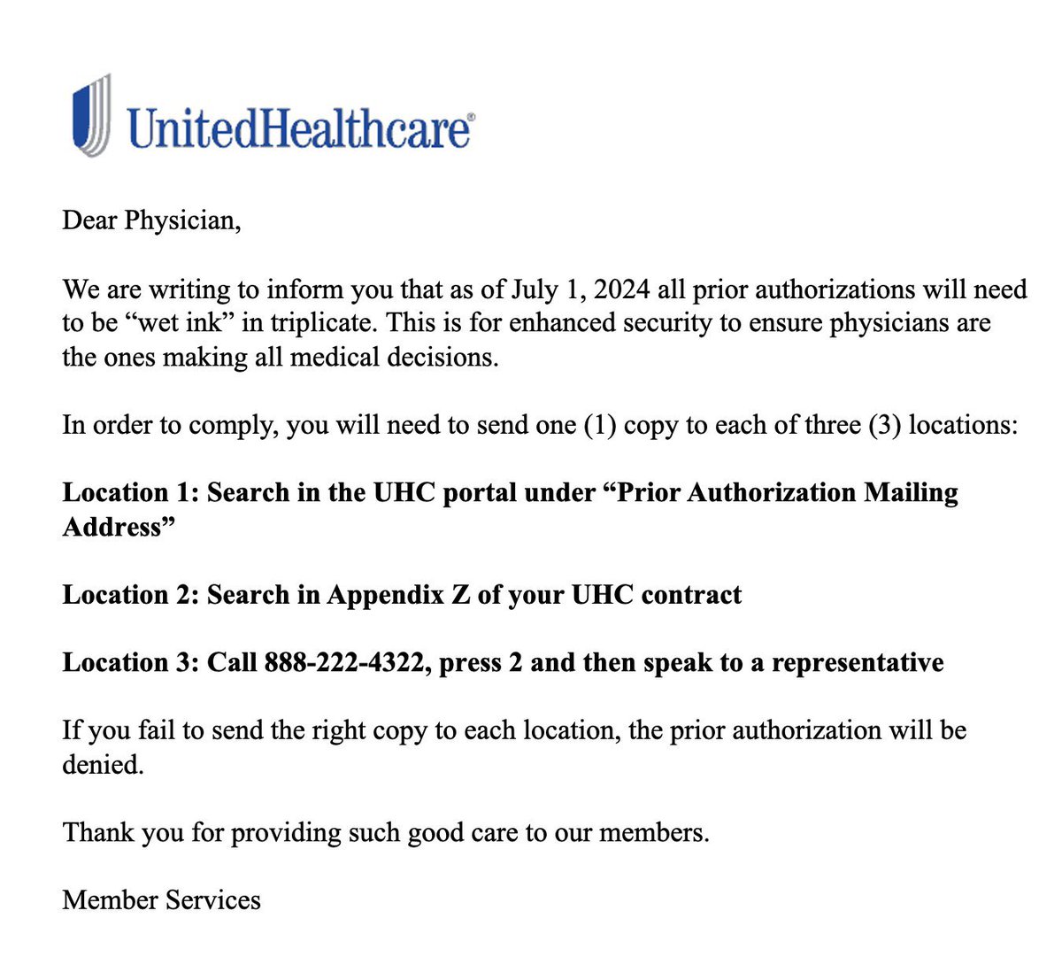 Just @UHC making physicians jump through hoops to ensure basic medical care can be given to their patients. Triplicate wet ink 🤦🏽‍♂️ #makinghealthcaregreatagain #americanhealthcareisbroken #insurancecompaniesarevil @DGlaucomflecken