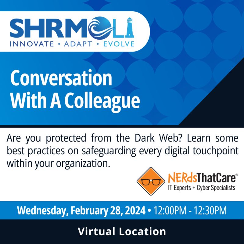 SHRMLI's tweet image. @NerdsThatCare is hosting a webinar on Wednesday, February 28th to share best practices on safeguarding every digital touchpoint within your organization. Register now: lnkd.in/eBy46zMy

Members: $0 | Non-members: $10

#SHRMLI #CyberSecury #NerdsThatCare
