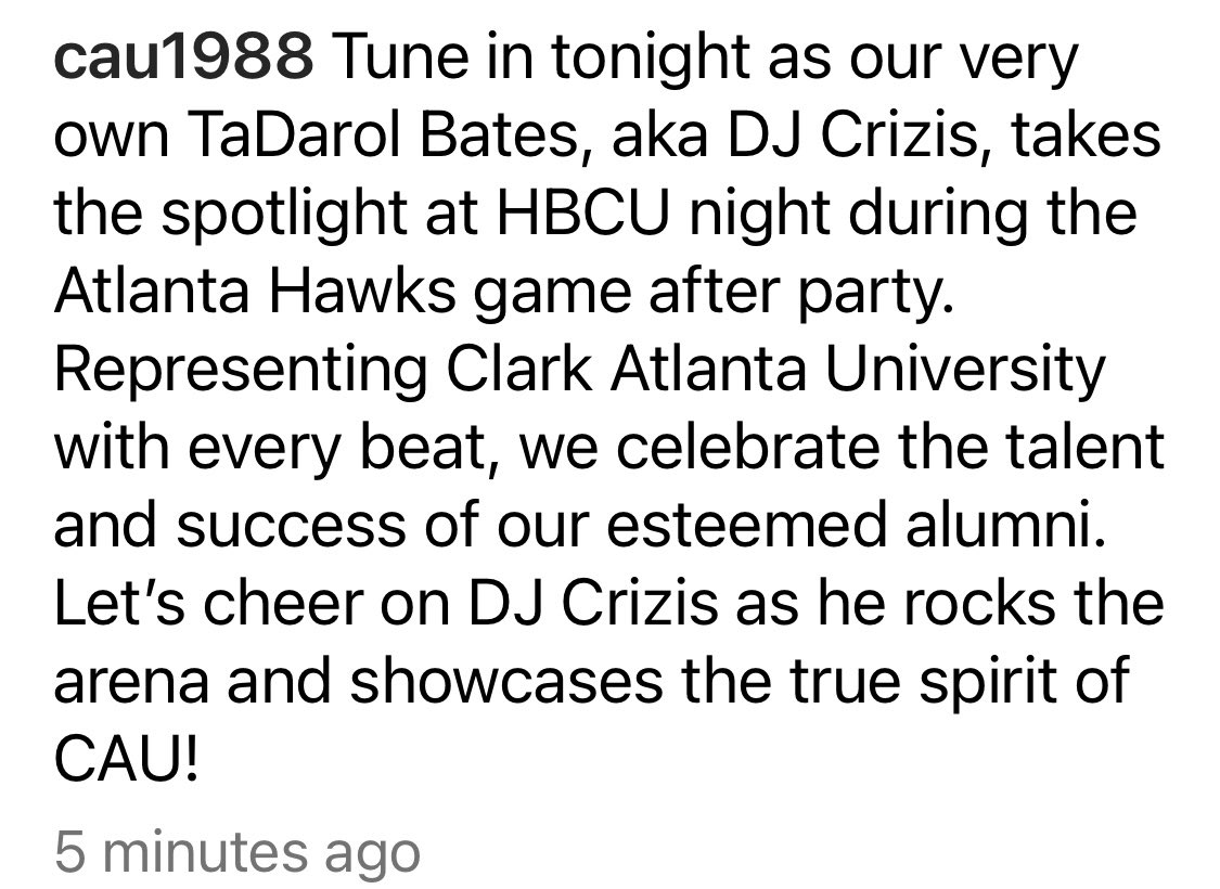 ksb1908's tweet photo. There's a unique kind of joy that comes from being recognized by your own tribe. It resonates on a whole different level. #Gratitude #Recognition #CAU #DJCrizis #criziszone #family #HBCUNight #HBCU #HBCULove #PantherProud #AtlantaHawks https://t.co/E6z5Gmiz3c