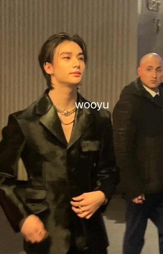 AboutMusicYT's tweet photo. Stray Kids' Hyunjin arrives at the Versace fashion show. https://t.co/9SmisuFOCi