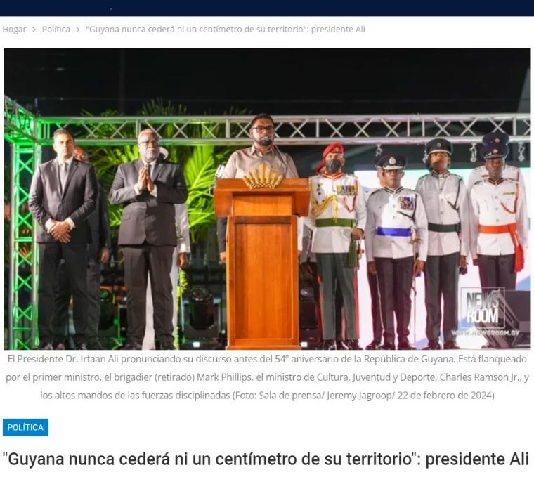 En su discurso a la nación antes de la medianoche, cuando Guyana celebraría oficialmente su 54º aniversario de la República, el presidente Irfaan Ali dejó en claro que Guyana nunca cederá ni una pulgada de su territorio. #23Feb

El presidente, en un encendido discurso, también