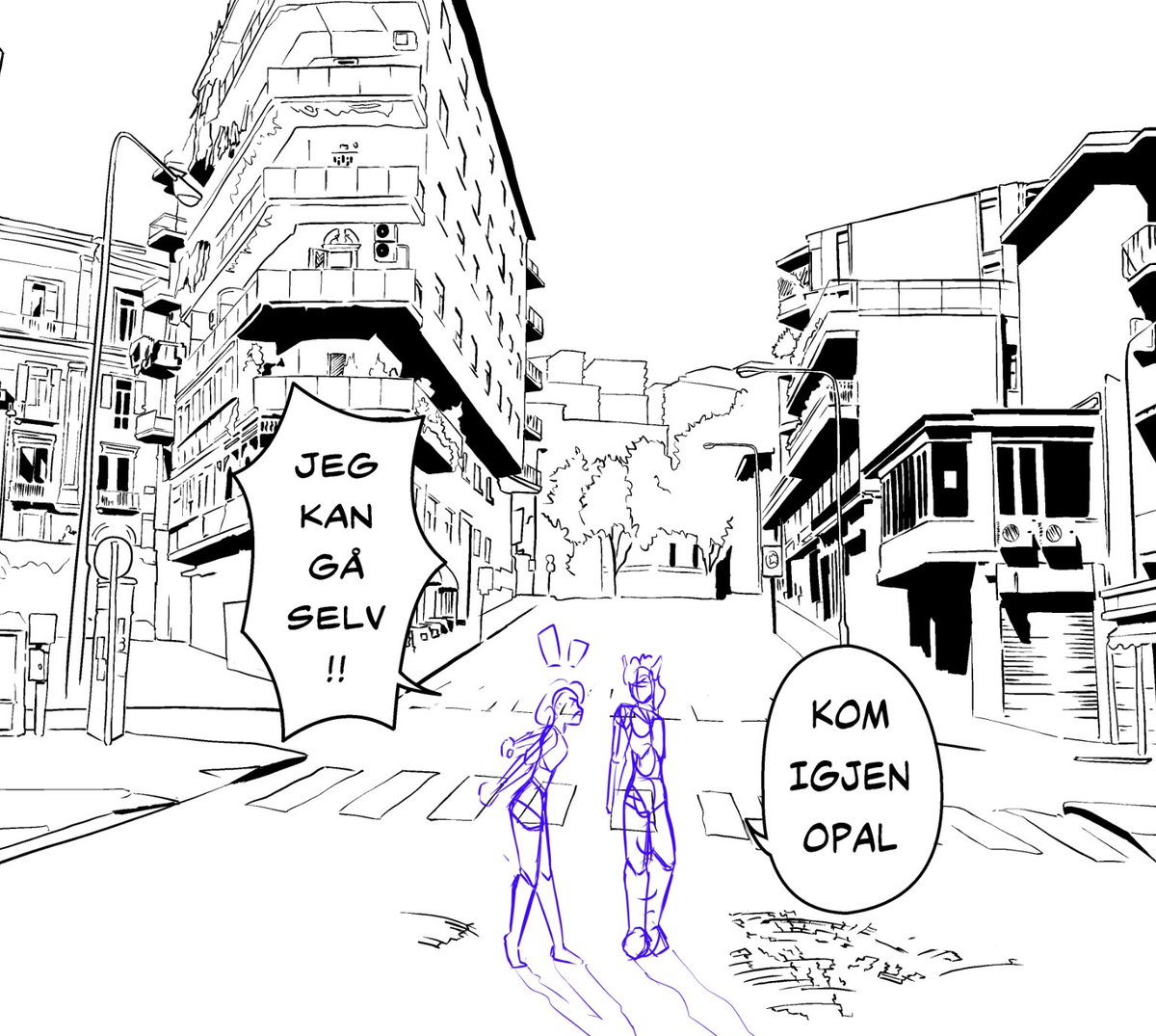 Detailed background and sketch foreground? It’s usually the otherway around, but sometimes I want to get the scene right before placing in people :) #opal #don #wip #norskmanga #manga #background #cityscape