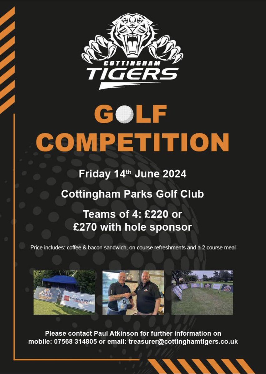 A week after our launch, the <a href="/CottTigersRugby/">Cottingham Tigers ARLFC</a> golf day is already half full for 2024! 

Don’t delay in contacting us to secure your team 🐯🧡
