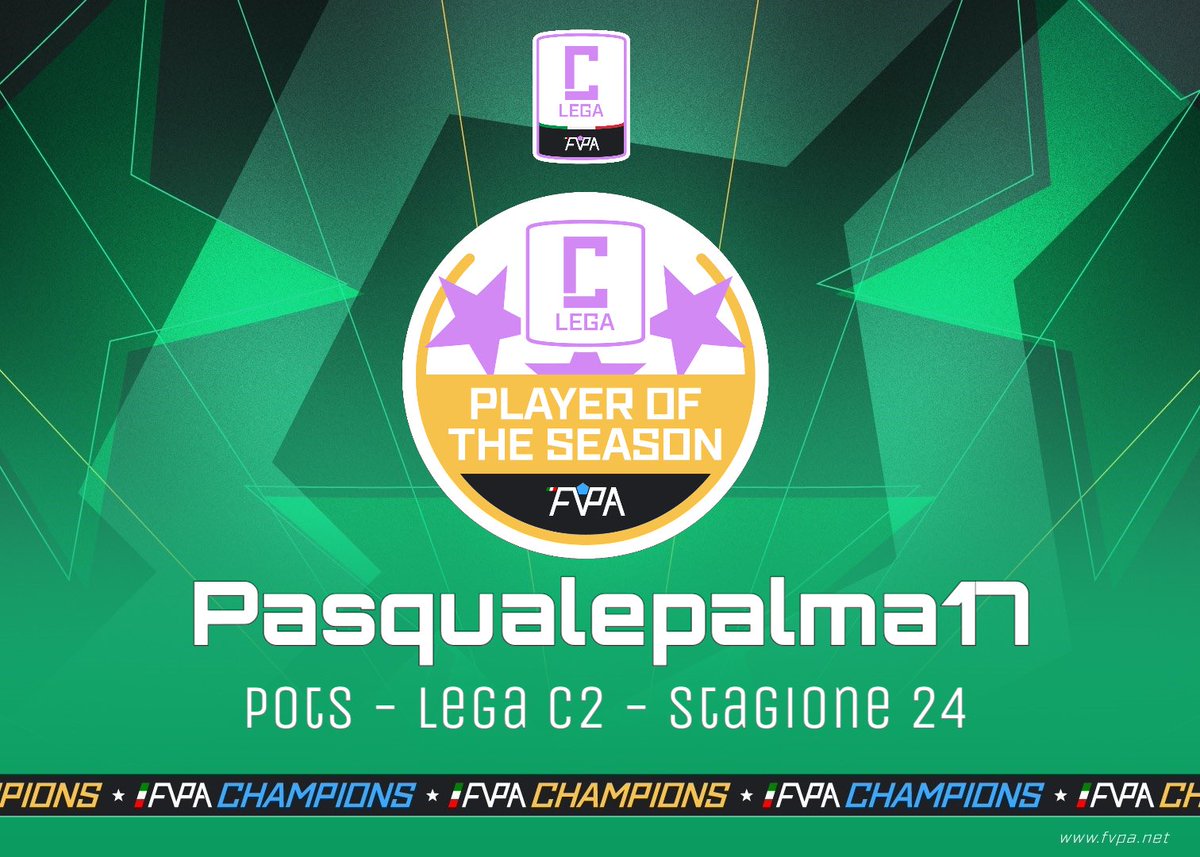 🏆 Player of the season 🏅 𝙡𝙚𝙜𝙖 C 2️⃣

👤 <a href="/PasqualePalma17/">PasqualePalma17</a>
⚽️ 25 
👟 2
𝙏𝙚𝙖𝙢: <a href="/JulianesisEspo/">JULIANESIS ESPORTS</a> 
📊 ➡️ fvpa.net/players/437