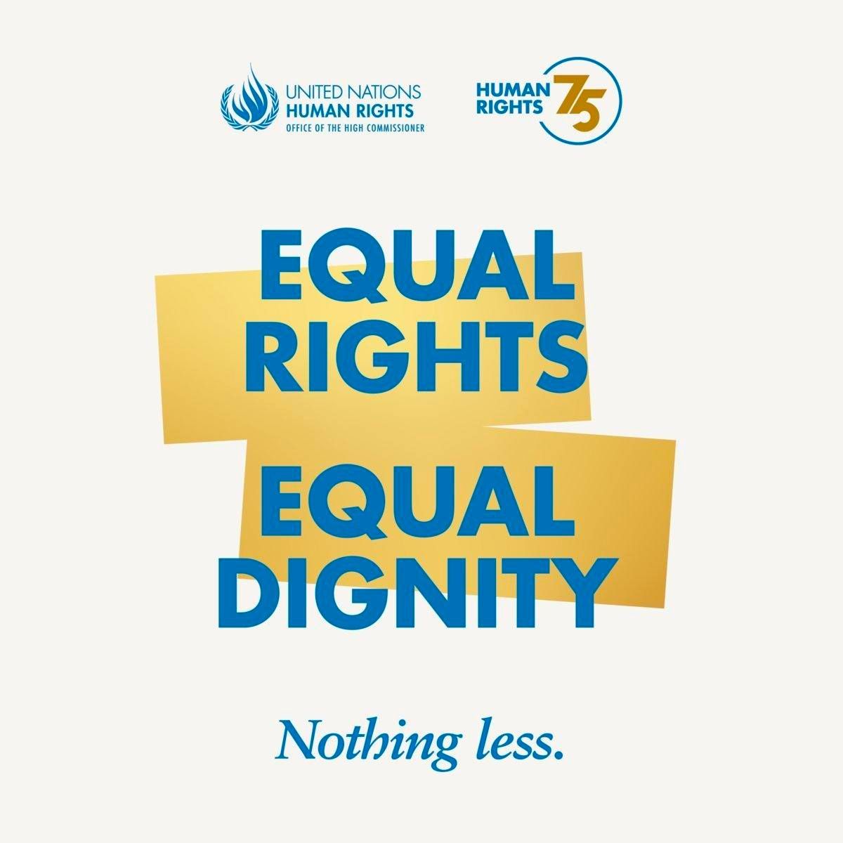 UNGeneva's tweet photo. 𝘼𝙡𝙡 𝙝𝙪𝙢𝙖𝙣 𝙗𝙚𝙞𝙣𝙜𝙨 𝙖𝙧𝙚 𝙗𝙤𝙧𝙣 𝙛𝙧𝙚𝙚 𝙖𝙣𝙙 𝙚𝙦𝙪𝙖𝙡 𝙞𝙣 𝙙𝙞𝙜𝙣𝙞𝙩𝙮 𝙖𝙣𝙙 𝙧𝙞𝙜𝙝𝙩𝙨.

The Universal Declaration of Human Rights, adopted 75 years ago, is as relevant as ever.

➡ https://t.co/ynd7qPWrqi https://t.co/kRj9xjWfK5
