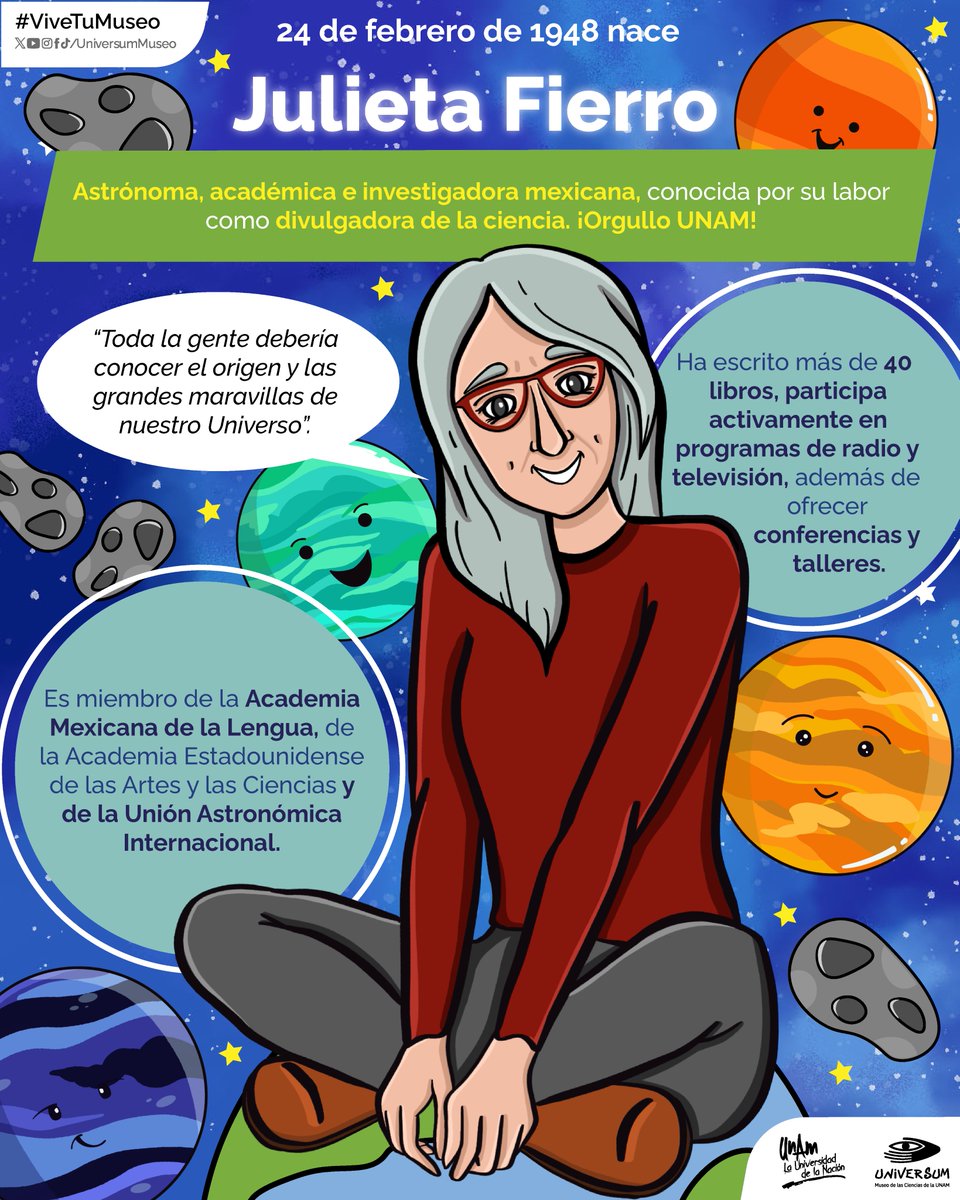 ¡Feliz cumpleaños a Julieta Fierro -Astrónoma !  🎉
Una mujer que inspira a muchas y muchos jóvenes en el mundo de la ciencia. ✨

#ViveTuMuseo
