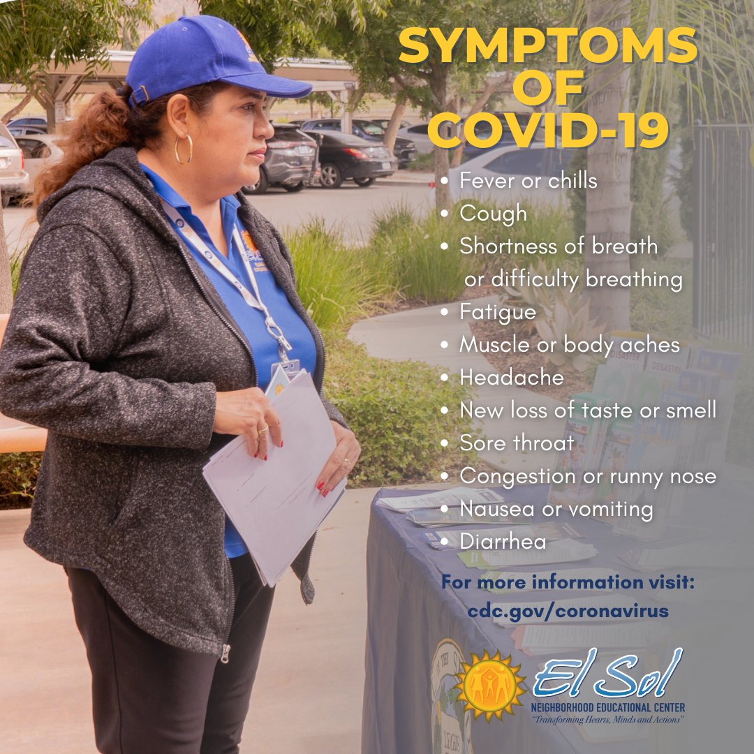 If you or anyone you know is feeling any of these symptoms it is important to get tested for #COVID19. The best way to prevent these symptoms is to get vaccinated against the virus! 

#EndCovid #ElSolNEC #IE #SanBernardino #California #Winter