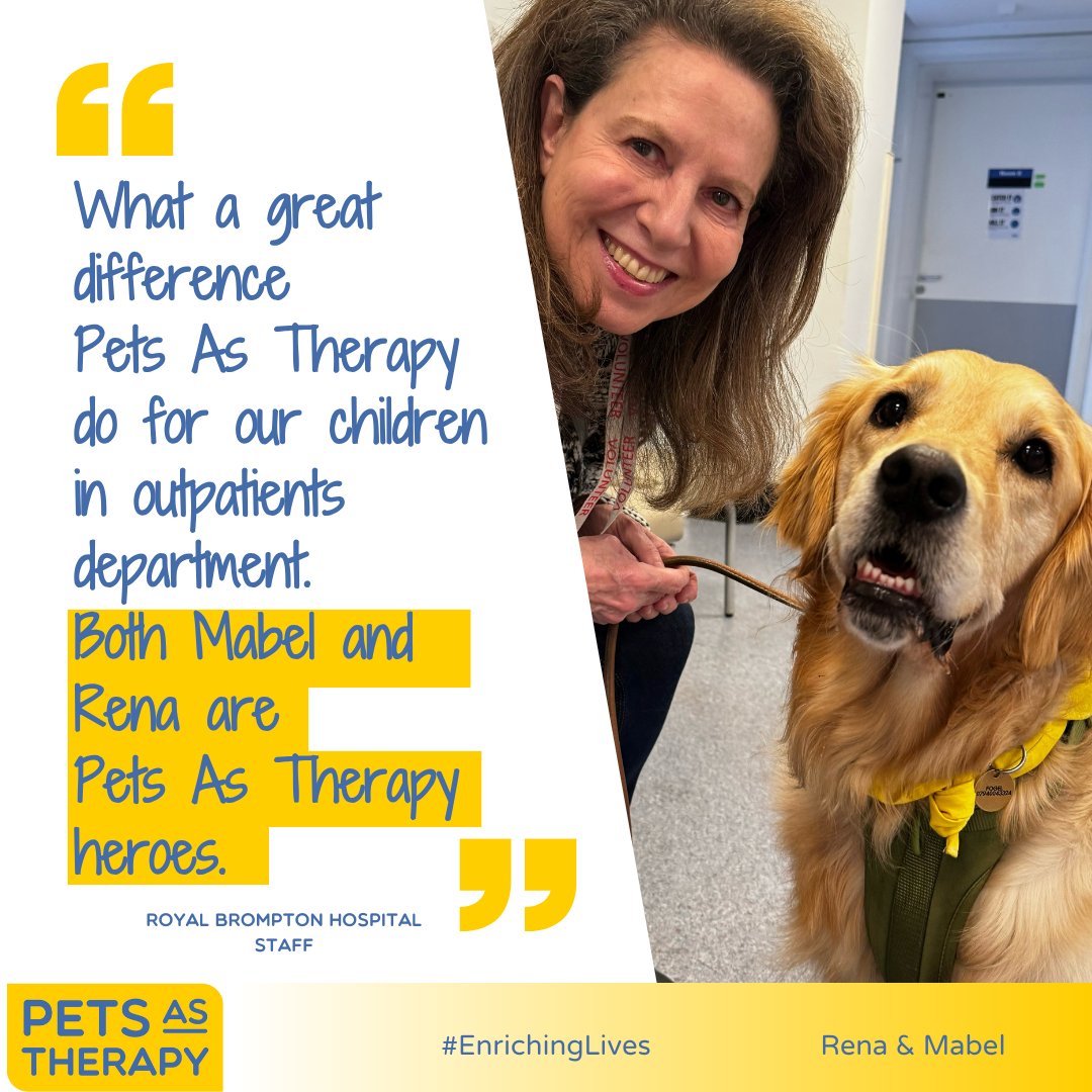 PetsAsTherapyUK's tweet image. #EnrichingLives 
PAT Volunteer Rena and #PATDog Mabel are truly loved at the Royal Brompton Hospital
Do you have a story to share about meeting our PAT Dogs or Cats? Put it in the comments 👇 or send us a message!
#PetsAsTherapy #HumanAnimalBond @GSTTnhs