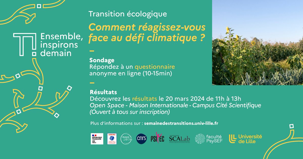 🌱 Changement climatique et éco-anxiété : contribuez à un sondage sur le sujet !

Le laboratoire <a href="/Scalab_umr/">SCALab UMR 9193</a> s’intéresse à l’impact du changement climatique sur nos émotions et notre comportement.

🔎 Pour participer à l’enquête suivez le lien suivant :
enquetes.univ-lille.fr/index.php/1562…