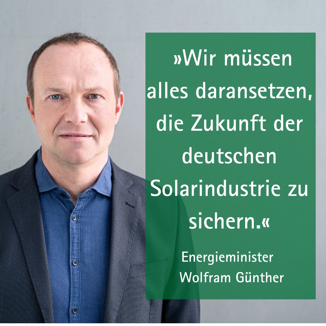 #Sachsen|s Energieminister @Gruen_WGuenther zur angekündigten Produktionsstilllegung des Solarherstellers Meyer Burger in #Freiberg: »Müssen alles daransetzen, die Zukunft der innovativen deutschen #Solarindustrie zu sichern.« PM 👉lsnq.de/md