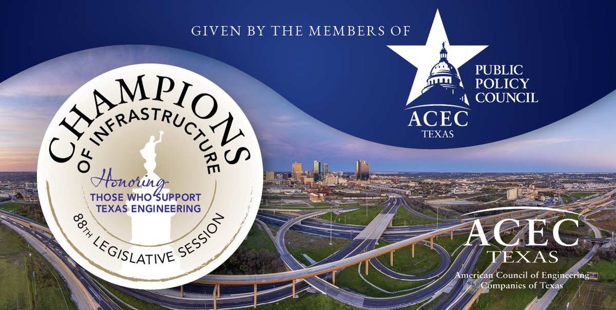 Our @acectx Public Policy Council is thrilled to begin recognizing those legislators who will receive our 'Champion of Infrastructure' legislative award for the 2023 #Texas Legislative Session. Stay tuned...! #txlege #Engineering
