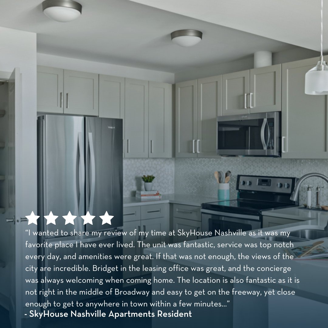 Looking for your next favorite place to call home in Nashville? Look no further than SkyHouse Nashville Apartments! Thank you to our wonderful residents for the kind words!

#NashvilleApartments #skyhousenashville #NashvilleLiving #FiveStarFriday #ResidentReview #ApartmentLiving