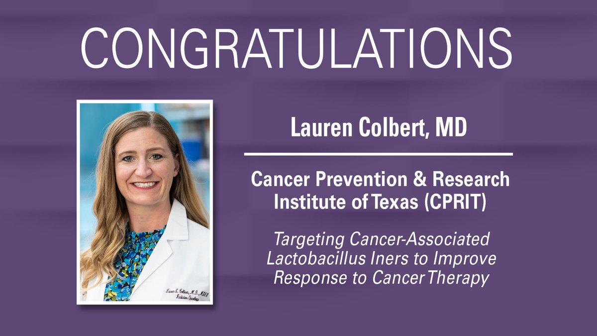 Congrats to ⁦<a href="/colbertle/">Lauren E. Colbert, MD MSCR</a>⁩ and her team on their newly awarded ⁦<a href="/CPRITTexas/">CPRIT</a>⁩ grant! ⁦Can’t wait to see the impact of this research on advancing cancer therapy for our patients. <a href="/MDAndersonNews/">MD Anderson Cancer Center</a>⁩ #endcancer #radonc