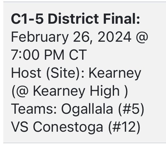 Official: Kearney High School - Monday, February 26 - 7pm vs Ogallala