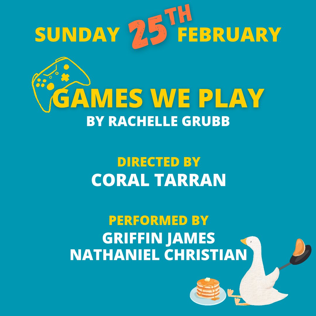Pathway Theatre (@pathwaytheatre) on Twitter photo February PART 4🐣
GAMES WE PLAY🎮
by <a href="/Rach__elle/">Rachelle Grubb</a>
Directed by
<a href="/piratecoral/">Coral Tarran</a>
Performed by
<a href="/GriffinDoubleA/">Griffin James</a>
@donovan_keats
There's nothing a game of Mario Kart can't fix... right?
Sun 25th Feb <a href="/GooseTheatre/">Golden Goose Theatre</a>!
Tix 🔗 tinyurl.com/mrx4jvz6
#newwriting #shortplays #scratchnight February PART 4🐣
GAMES WE PLAY🎮
by <a href="/Rach__elle/">Rachelle Grubb</a>
Directed by
<a href="/piratecoral/">Coral Tarran</a>
Performed by
<a href="/GriffinDoubleA/">Griffin James</a>
@donovan_keats
There's nothing a game of Mario Kart can't fix... right?
Sun 25th Feb <a href="/GooseTheatre/">Golden Goose Theatre</a>!
Tix 🔗 tinyurl.com/mrx4jvz6
#newwriting #shortplays #scratchnight