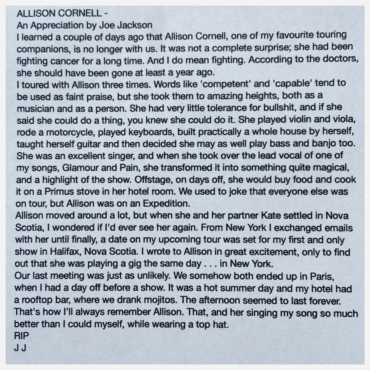 Allison Cornell An Appreciation