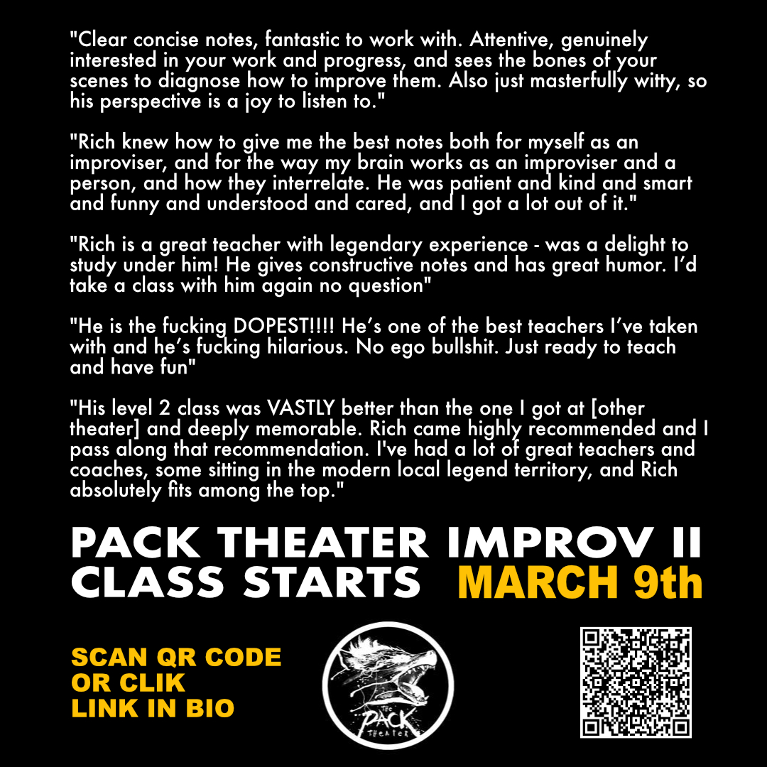 R_Sohn's tweet photo. This will be a great class and even better if you're in it!

#improvisation #comedy #acting #actor #fun #onlineclass #impro #improvisor #improviser #livetheater #improvcomedy #funny #performingarts #livetheatre #theatre #theatrelover #LA #losangeles #thingstodoinLA #actingclass https://t.co/KzlbnY3IvO
