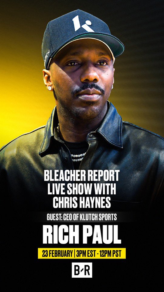On my <a href="/BleacherReport/">Bleacher Report</a> Livestream show today at 12pm PST, my guest is Klutch Sports CEO <a href="/RichPaul4/">Rich Paul</a>. Come join the discussion.

🔗 br.app.link/cm2welSGqHb