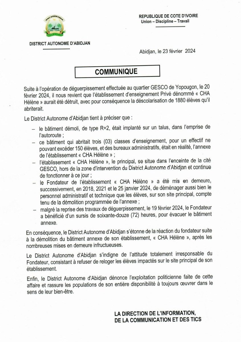 IbrahimaBacongo's tweet photo. #CommuniquéduDistrictAutonomedAbidjan #DAA https://t.co/j5qNfnanWj