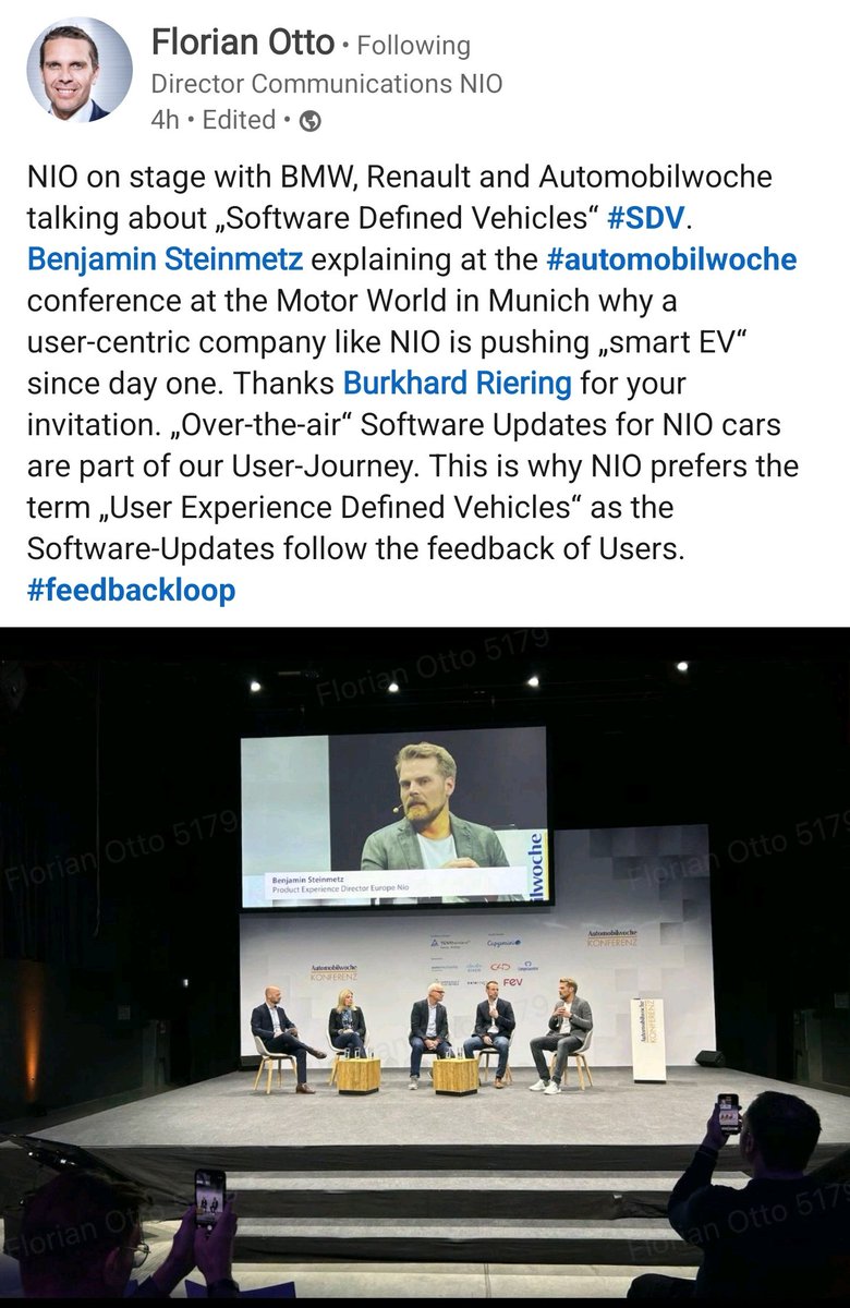 NIO on stage with BMW, Renault and Automobilwoche talking about „Software Defined Vehicles
$NIO