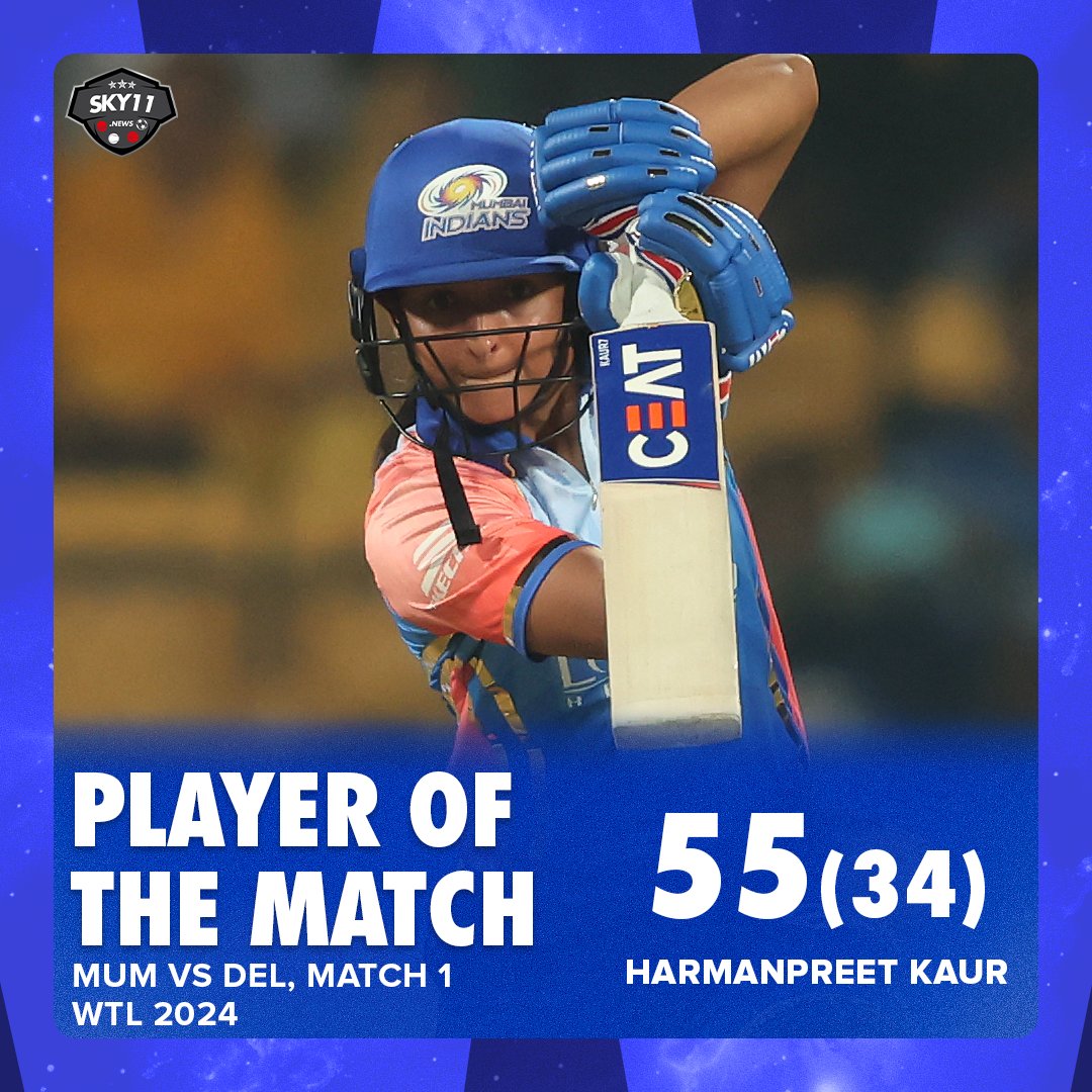 Harmanpreet Kaur was awarded the 'Player of the Match' for her brilliant 55 (34) against Delhi.

#SKY11 #Women #Cricket #IndianT20League #Chinnaswamy #Mumbai #shahrukhkhan #Mumbai #YastikaBhatia