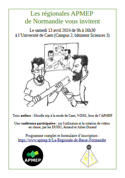 Les DUDU dans l’académie de Normandie le 13 avril (blog enseignant des maths) mathix.org/linux/archives…  alors l'affiche est chouette ! Quel plaisir de retrouver le coup de patte d'<a href="/OLonguet/">Olivier Longuet</a>
 !! ;)