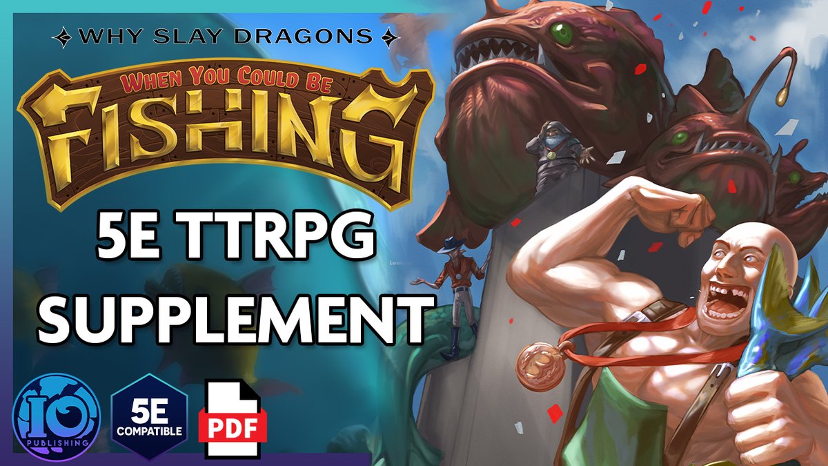 BrettUltimus's tweet image. Fishing, Carving, and Crafting systems in this 318-page 5e TTRPG Supplement! 🎣
With modular optional rules to make it as simple or as complex as you need!
Why Slay Dragons when you could be FISHING is available digitally! 📚
⬇️🔗Link Below🔗⬇️