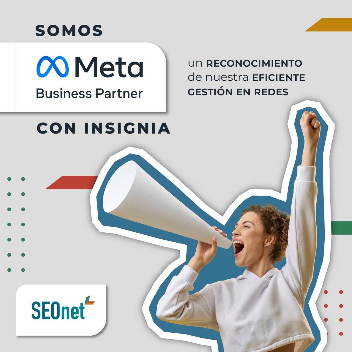 ¡Felices de compartir grandes noticias! #SEOnet ha sido reconocido como #MetaBusinessPartners con Insignia, un honor que destaca nuestra excelencia en el #socialmediamarketing. Este #reconocimiento nos permite apoyo exclusivo fortaleciendo nuestra capacidad para ayudar clientes.
