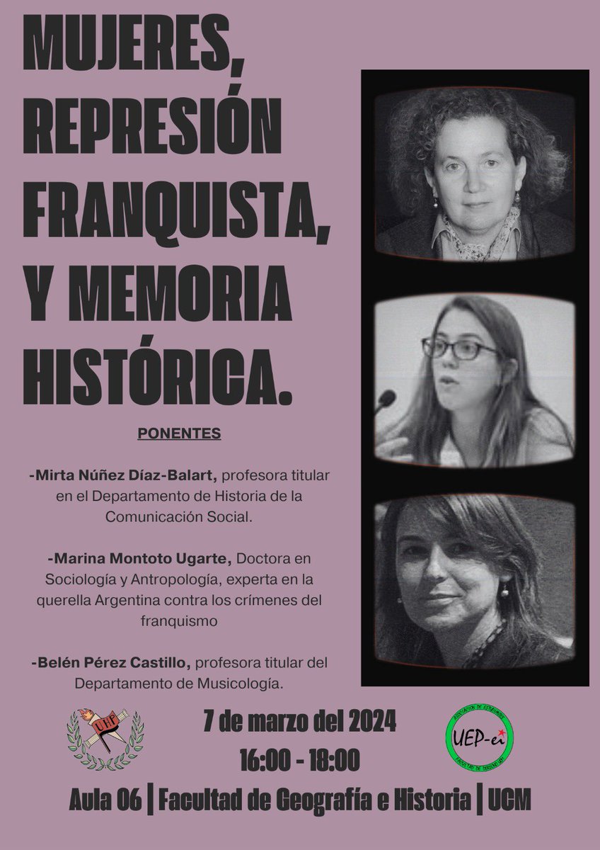 Buenas junto con los compis de la <a href="/UHPhistoria/">U.H.P.</a> hemos organizado esta pedazo de charla con debate en la facultad de historia.

Te esperamos el 7 de marzo 🗓️ 
a las 16:00 🕓 en el
Aula 06 📍