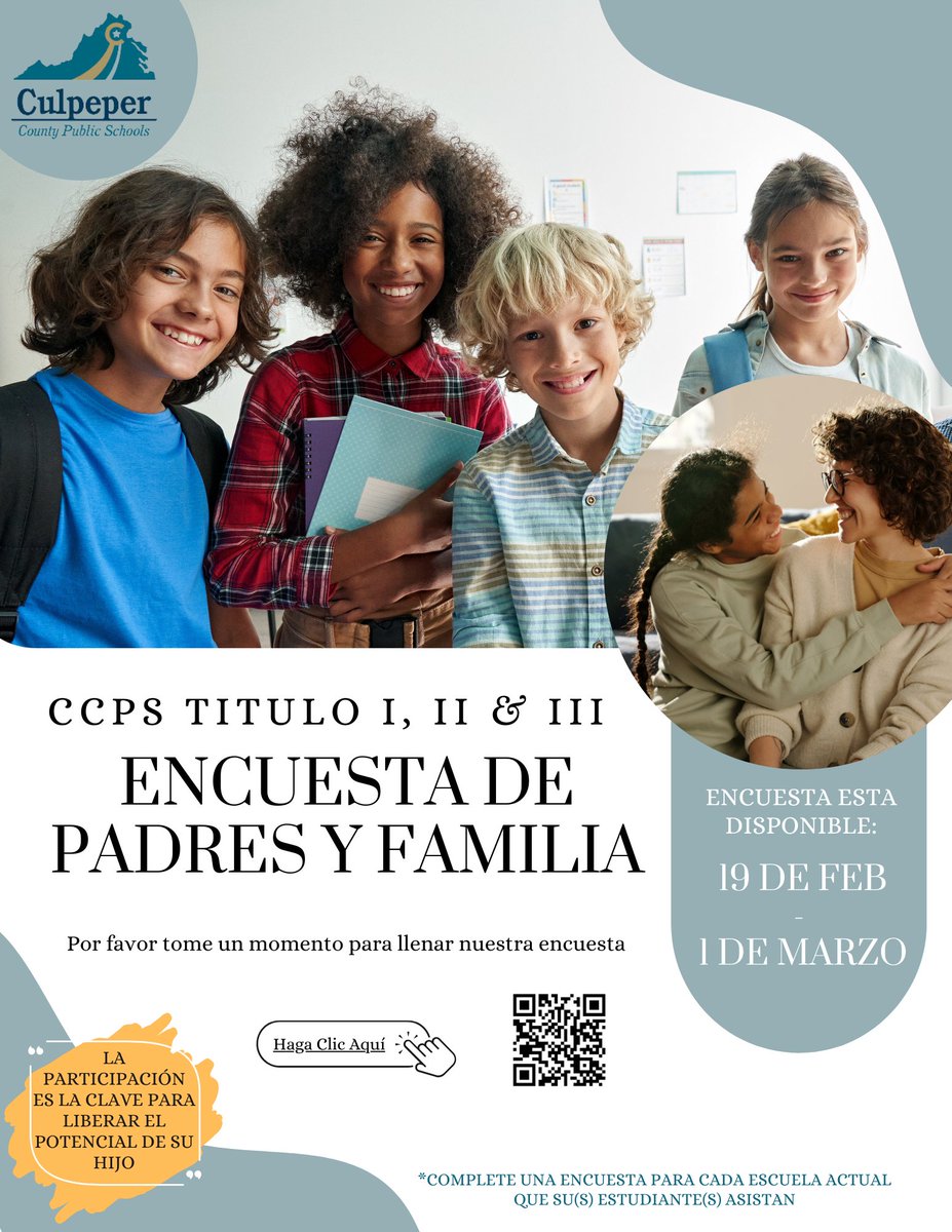 CCPS_FRC's tweet image. CCPS&apos; Title I, II, &amp;amp; III Parent Survey is available now until March 1st! Give us your feedback, your voice matters!