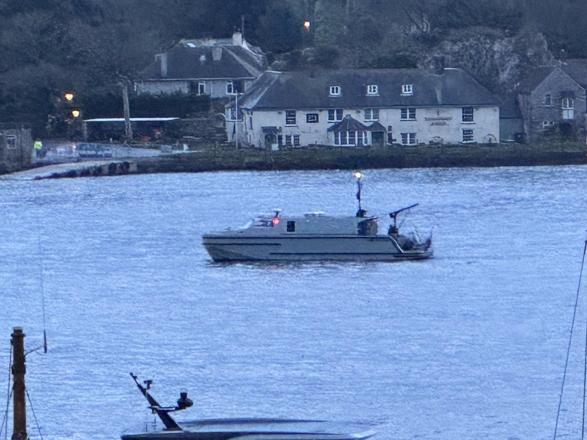 Drone boat safely taking the bomb out to sea #plymouth #bomb thanks to all involved