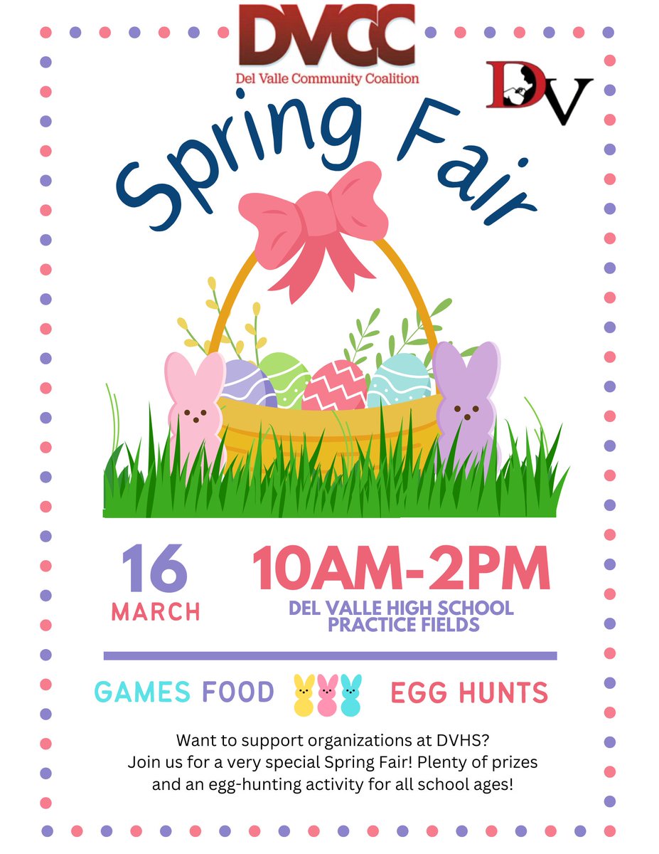 On March 16th, join us for our Spring Fair featuring activities, local organizations, and our highlight events: egg hunts for all ages! More information on our website. atxdvcc.org/springfair